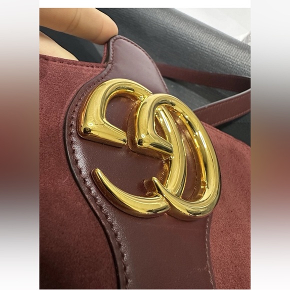 Gucci GG Marmont Burgundy Suede Shoulder Bag Authentic Italy 550126 - Picture 7 of 16
